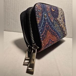 RFID Blocking Wallet Canvas Coin Purse Card Pouch Twin Metal Zippers Bohemian